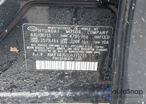 2013 Hyundai Azera из США, поврежденный, VIN KMHFH4JG3DA315215